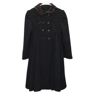 F.W. Fischer Girl Wool Long Ling Peacoat Sz 10 Black Velvet Union Formal Classic